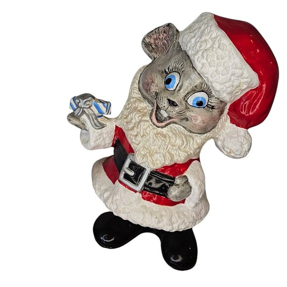 Kitschy Vintage Mr Mrs Santa Claus Mice Wasted Ceramic Handpainted 9.5" Red 70s - Picture 3 of 13